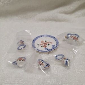 Floral Miniature Tea Set with Blue Accents